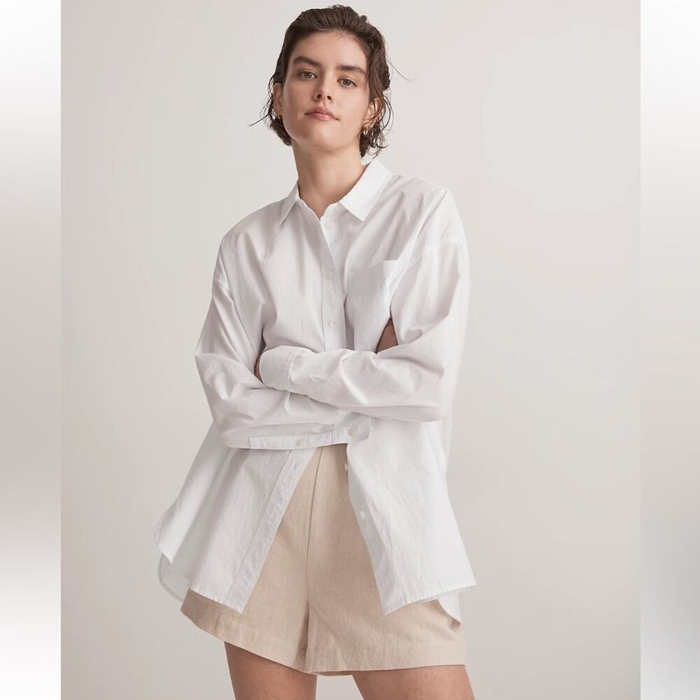 Madewell The Signature Poplin Oversized Button Down Shirt in Eyelet White Sz XXS